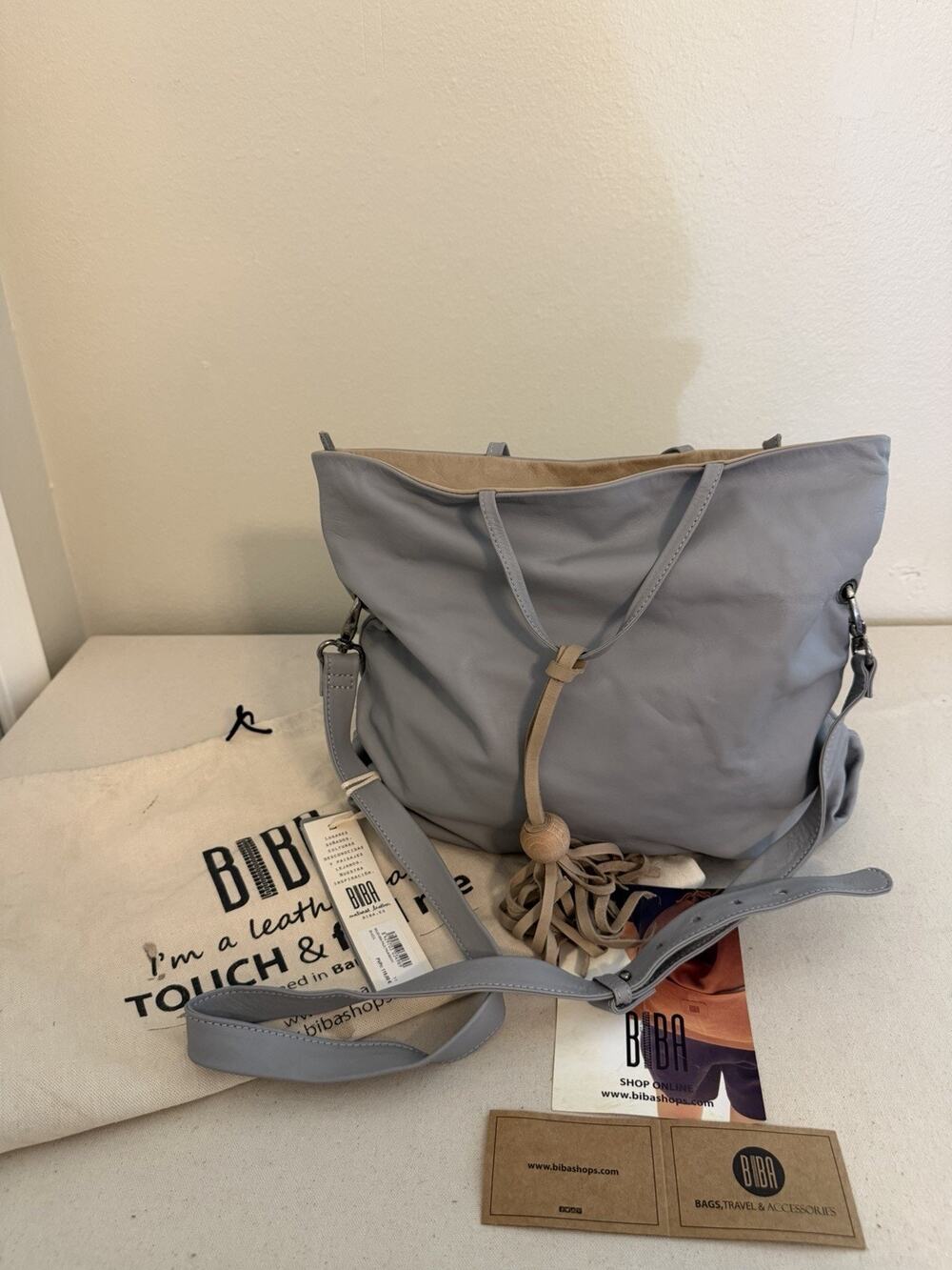 Biba Gray Leather Crossbody Bag NWT with Dust Bag